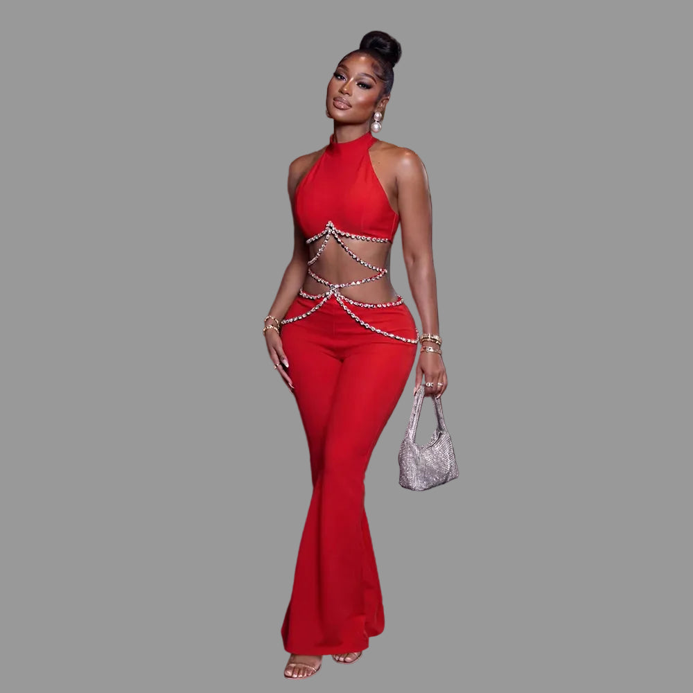 Halter Jumpsuit Stretchy Woman Hollow Out Romper for Club Night