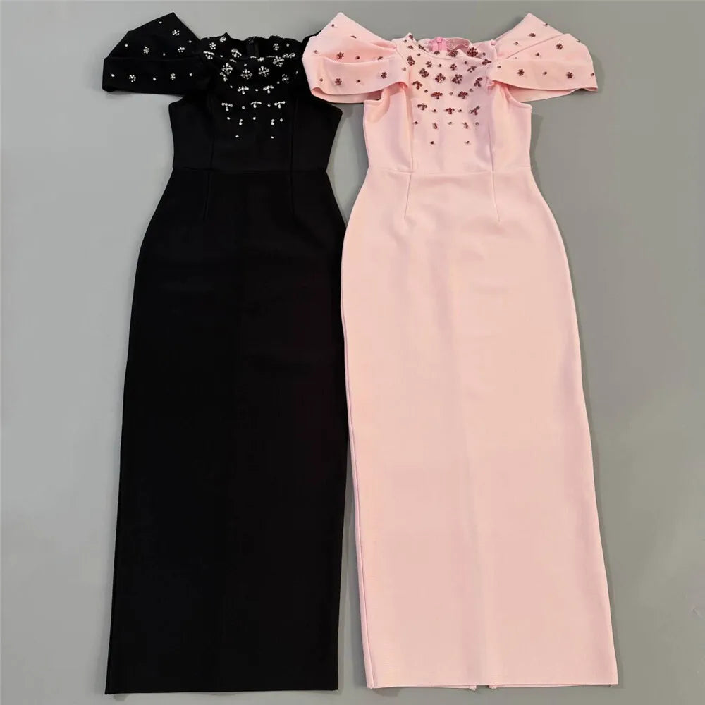 Embellished Bandage Maix Dress Woman Dinner Gown Prom Dress for Party Birthday