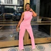One-Shoulder Draped Ruched Flared Jumpsuit Ruched Bodycon Flare Leg Romper for Woman Casual Dressing