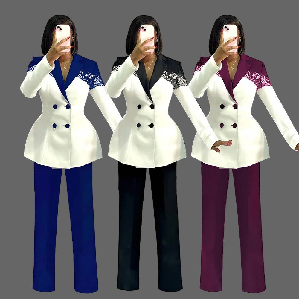 Luxury Woman Blazer Suit S-3XL Ensemble Jacket with Straight Leg Pant Femme Suit Fashion