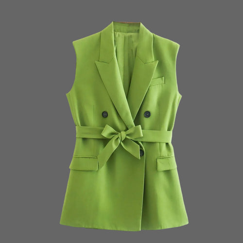 Casual Women's Solid Green Eco-Friendly Breathable Spandex/Polyester Two-Piece Vest and Pant Set