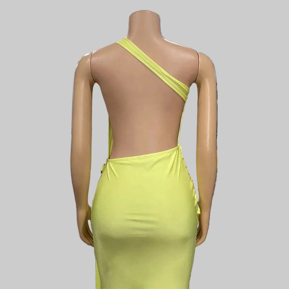 One Shoulder Ruched Mermaid Maxi Dress with Metal Buckle & Sash Detail Woman Summer Dresses