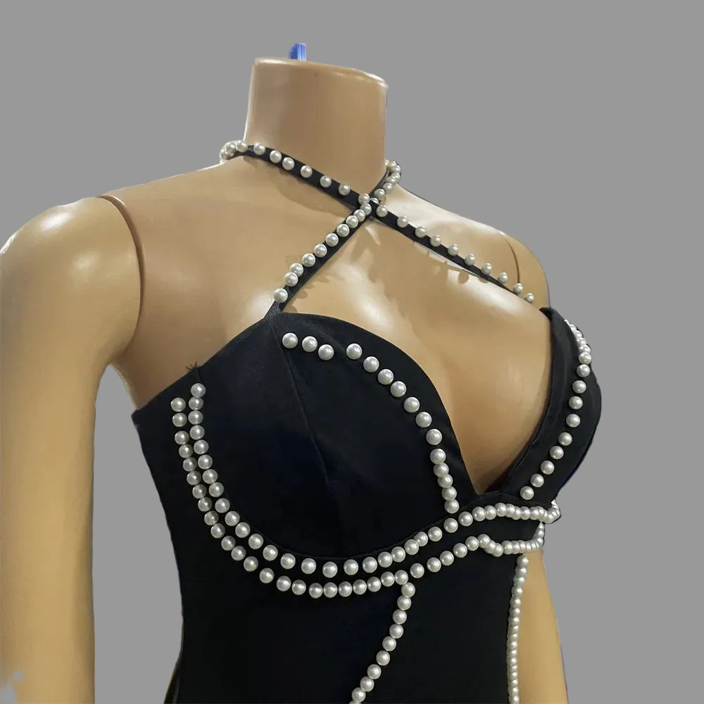 Slip Maxi Dress Woman Black V Neck Sexy Date Birthday Dress