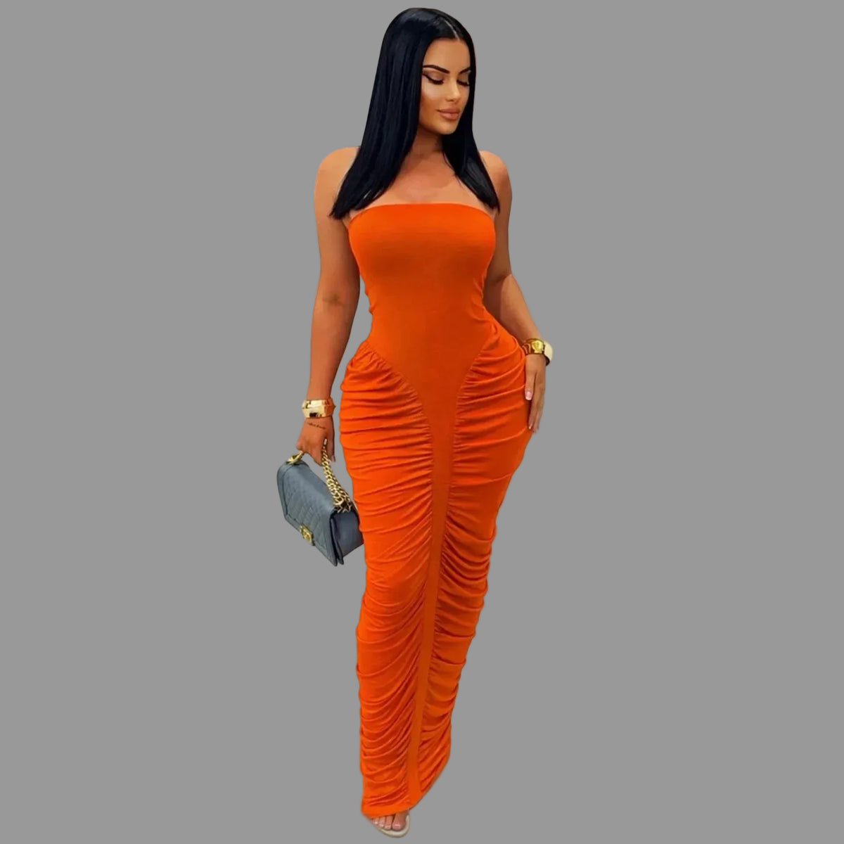 Ruched Strapless Dress Woman Sexy Slim Fit Bodycon Club Party Dress for Night Out