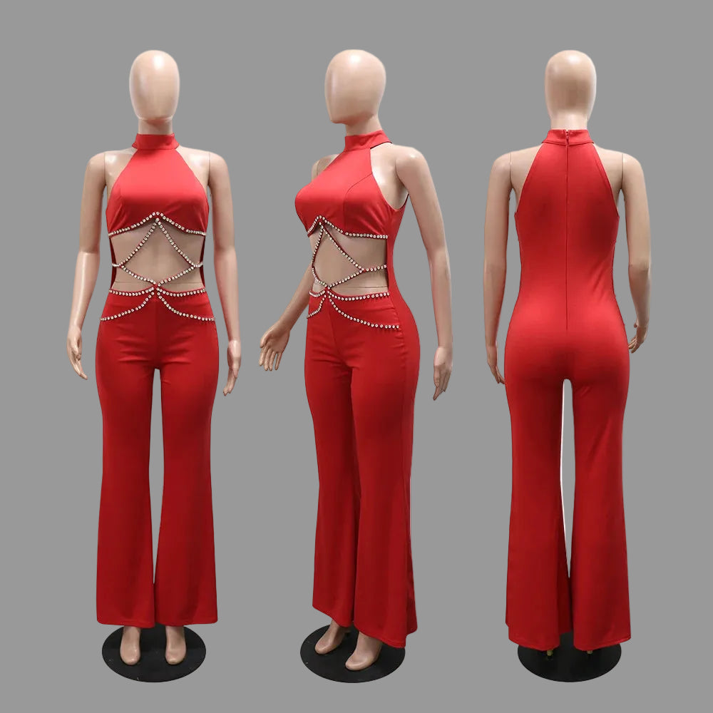 Halter Jumpsuit Stretchy Woman Hollow Out Romper for Club Night