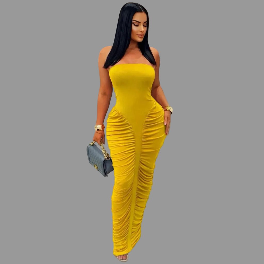 Ruched Strapless Dress Woman Sexy Slim Fit Bodycon Club Party Dress for Night Out