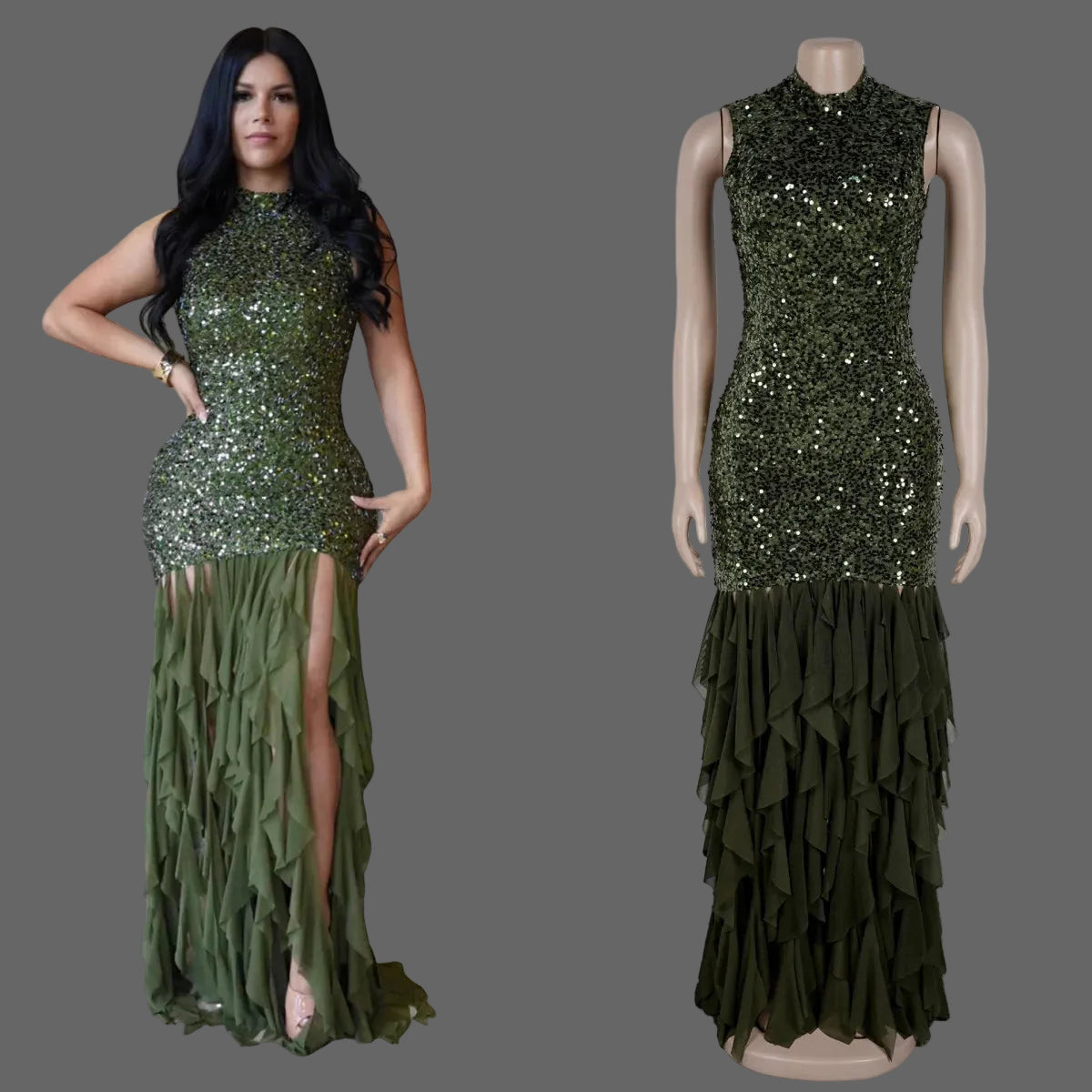 Sequin Patchwork Maxi Dress Woman Elegant Evening Dress Dinner Party Gown
