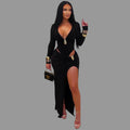Deep Veck Hollow Out Maxi Dress Woman Sexy High Slit Night Out Club Party Outfit