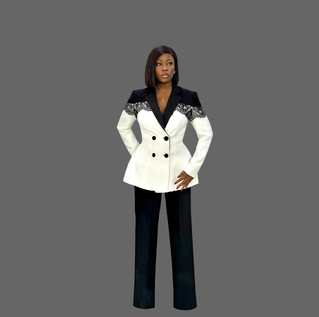 Luxury Woman Blazer Suit S-3XL Ensemble Jacket with Straight Leg Pant Femme Suit Fashion