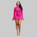 Rhinestone Mini Dress Stretchy Long Sleeve Sexy Mesh Bodycon for Club Night New Fashion Femme Robe