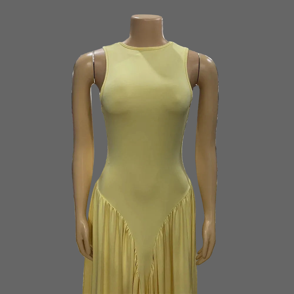 Summer Woman Maxi Dress Stretchy Sleeveless Ruched Bodycon for Daily Dressing