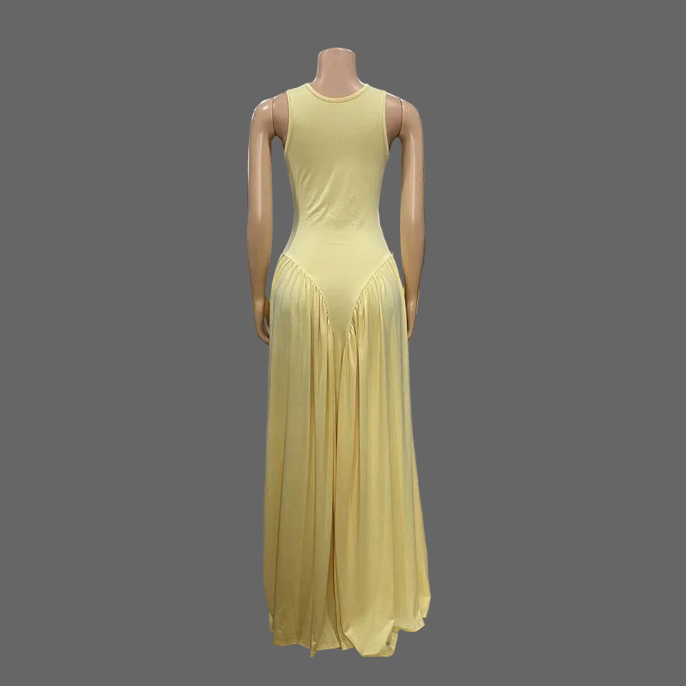 Summer Woman Maxi Dress Stretchy Sleeveless Ruched Bodycon for Daily Dressing