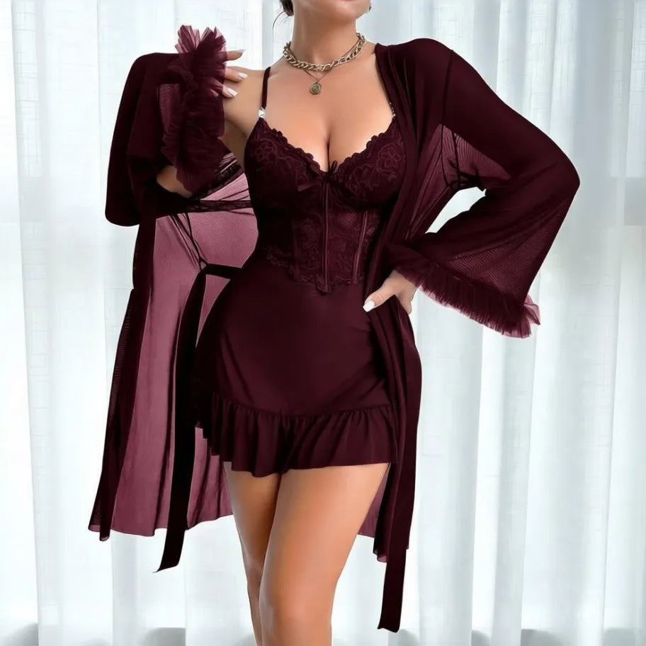 Women’s Lace Lingerie & Robe Set