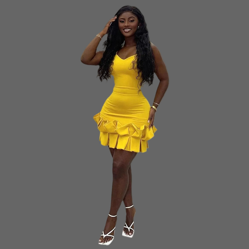 Woman Sweet Natural Eco-Friendly Cute Ruffle Mini Dress Backless Bodycon for Daily Use