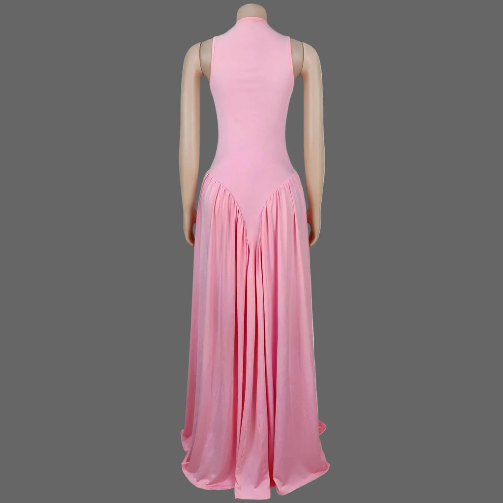 Summer Woman Maxi Dress Stretchy Sleeveless Ruched Bodycon for Daily Dressing