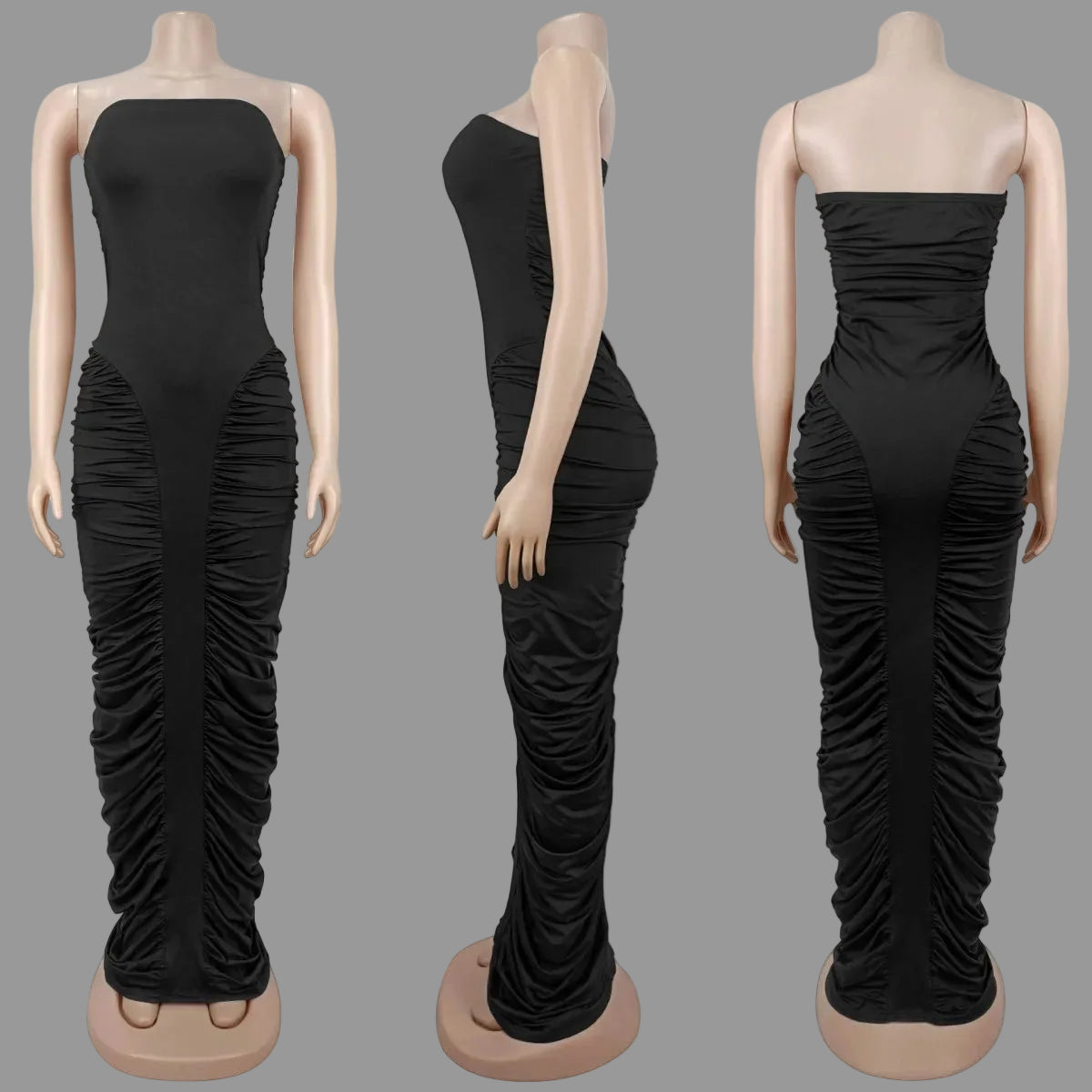 Ruched Strapless Dress Woman Sexy Slim Fit Bodycon Club Party Dress for Night Out