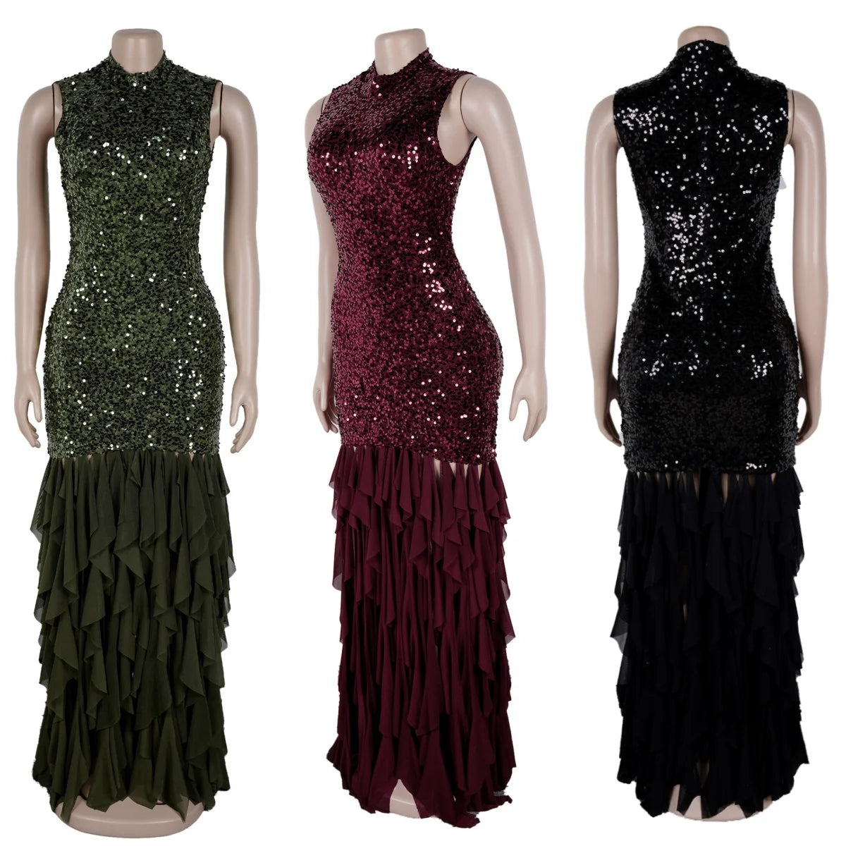 Sequin Patchwork Maxi Dress Woman Elegant Evening Dress Dinner Party Gown