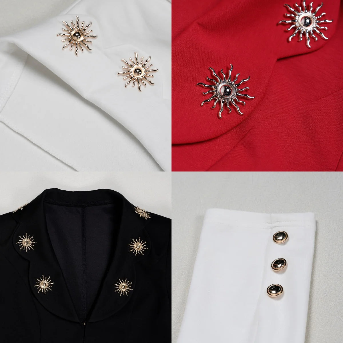 Embellished Blazer and Skinny Fit Solid Wide Leg Pants Set Glamorous Evening Power Suit Woman 2-Piece