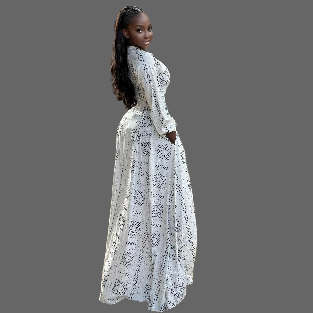 Print V-neck Button Down Flowy Maxi Dress Woman V-neck Casual Long Dress for Vacation Daily
