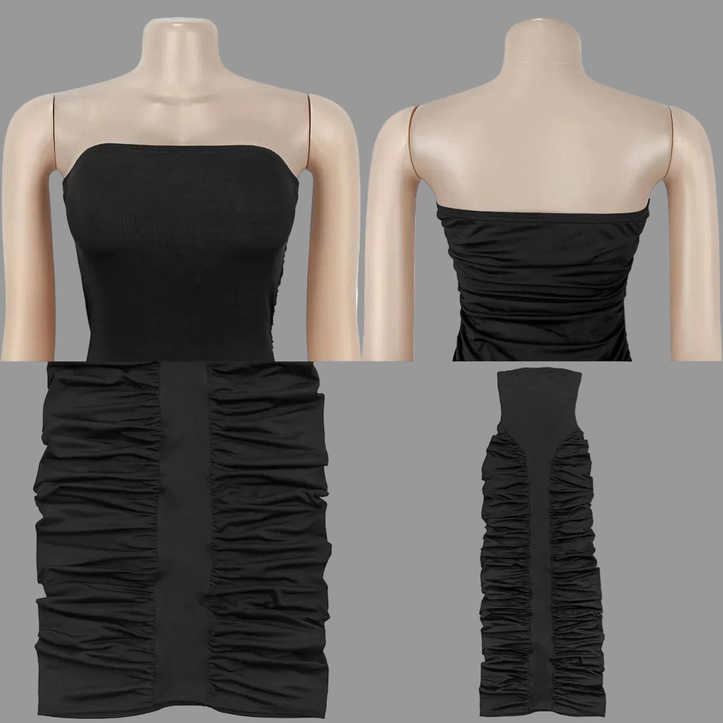 Ruched Strapless Dress Woman Sexy Slim Fit Bodycon Club Party Dress for Night Out