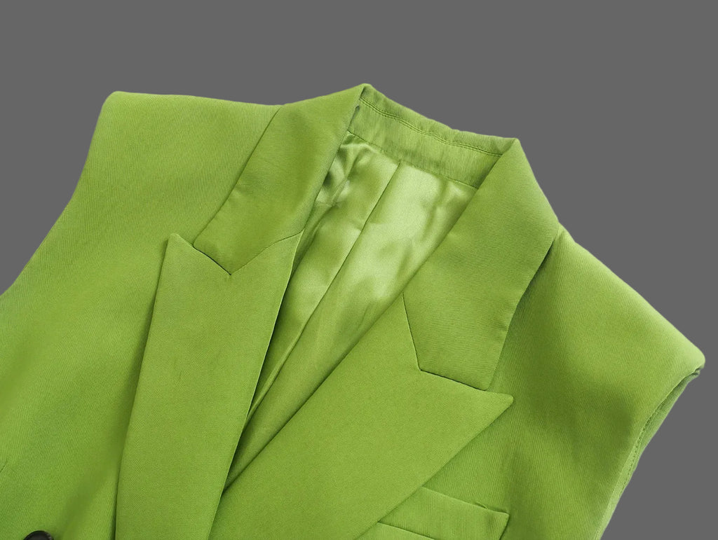 Casual Women's Solid Green Eco-Friendly Breathable Spandex/Polyester Two-Piece Vest and Pant Set