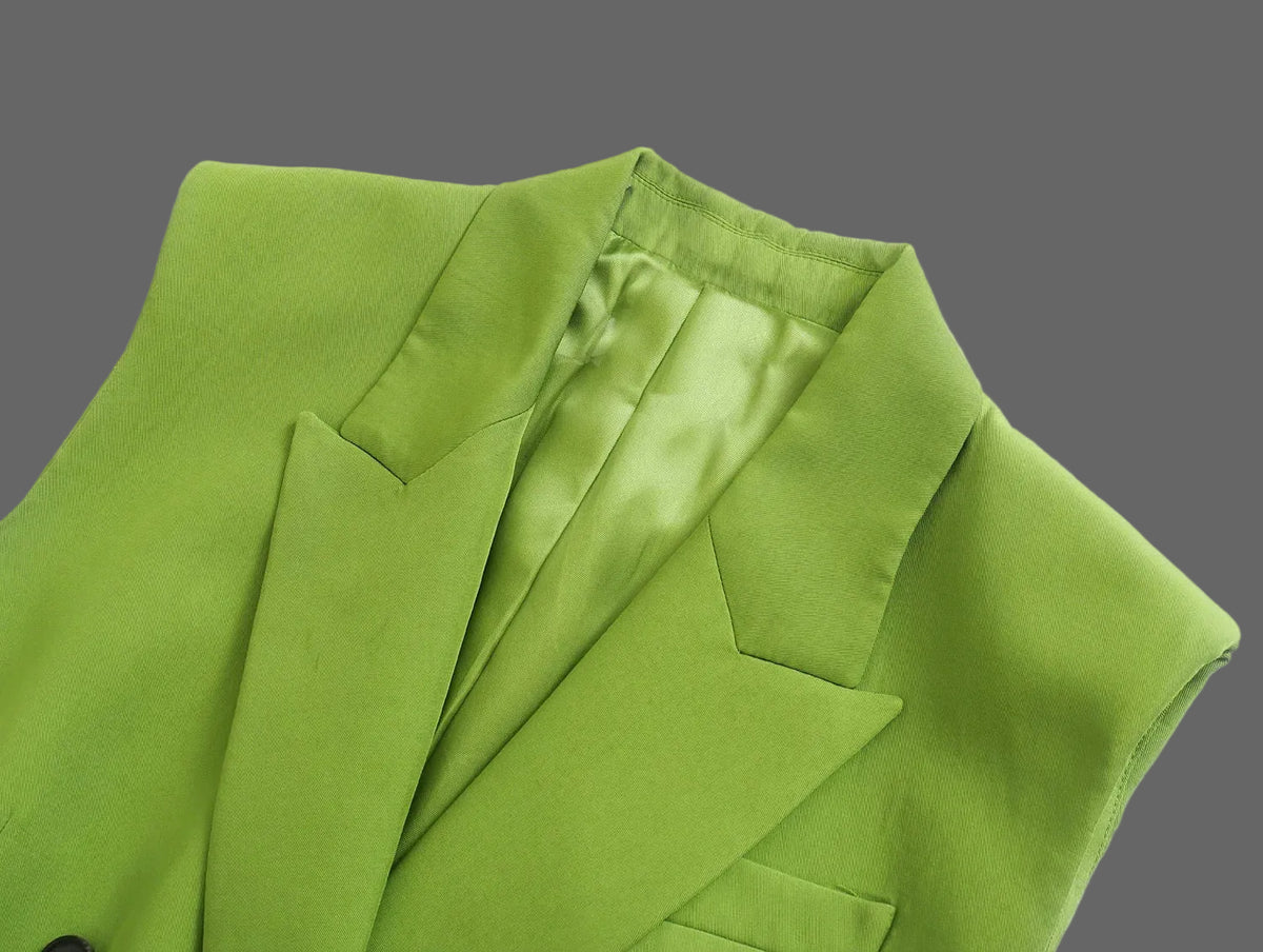 Casual Women's Solid Green Eco-Friendly Breathable Spandex/Polyester Two-Piece Vest and Pant Set