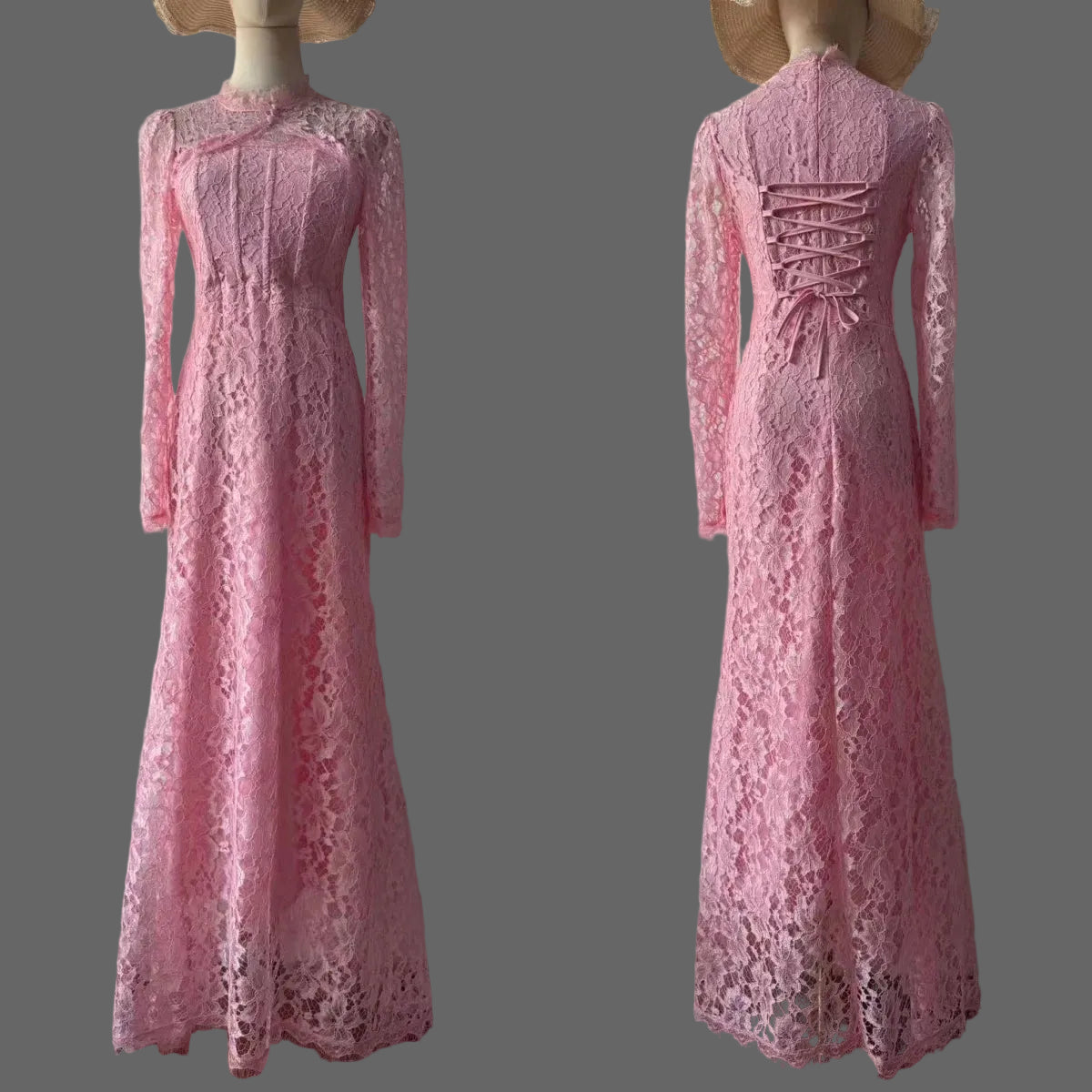 Mermaid Maxi Dress Long Sleeve Corset Back Lace-Up Formal Evening Party Gown