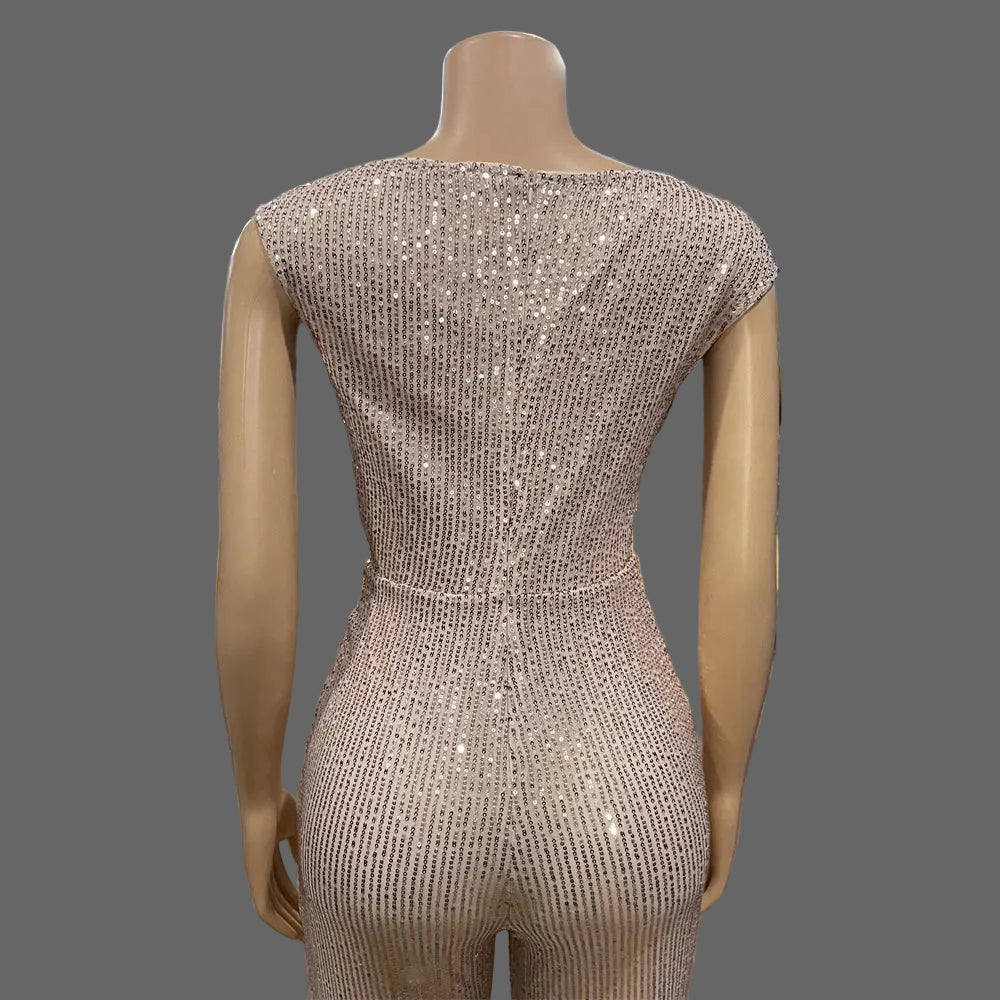 Casual Breathable Slash Sequin Jumpsuit Women Slim Fit for Birthday Party Club