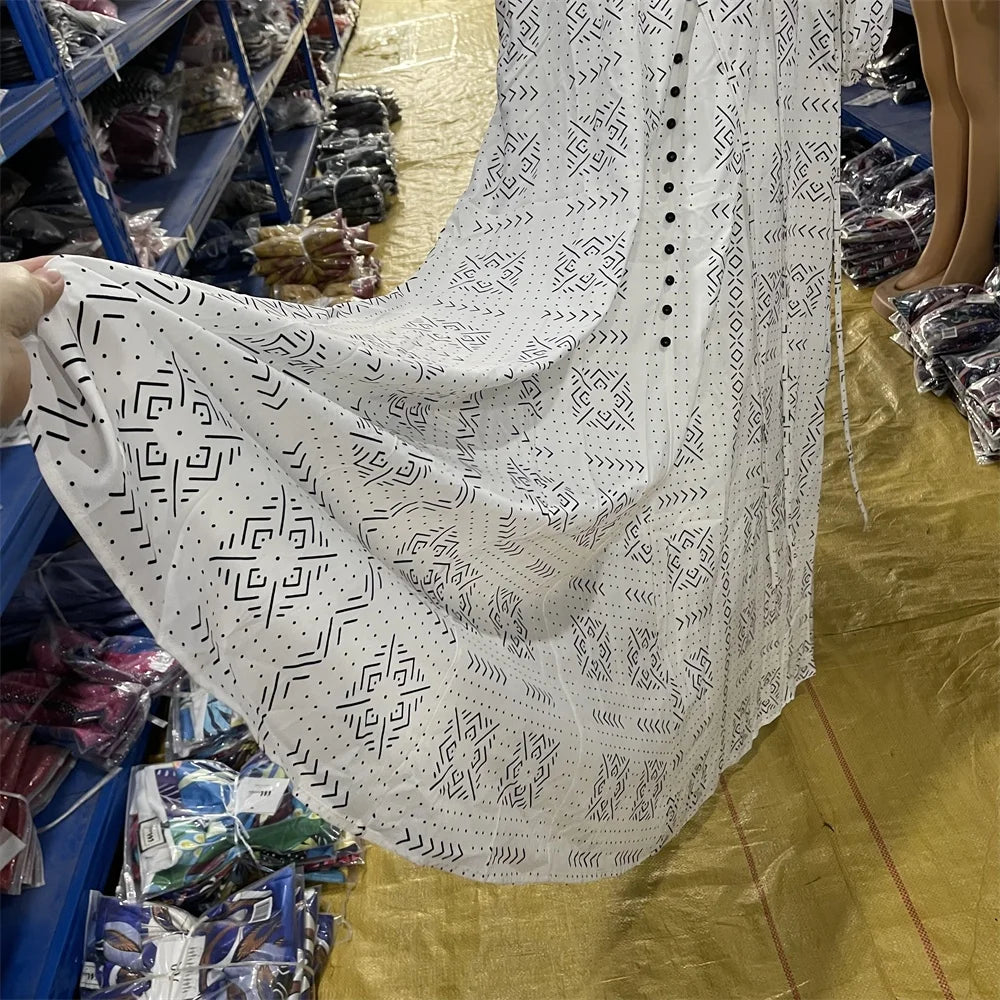 Print V-neck Button Down Flowy Maxi Dress Woman V-neck Casual Long Dress for Vacation Daily