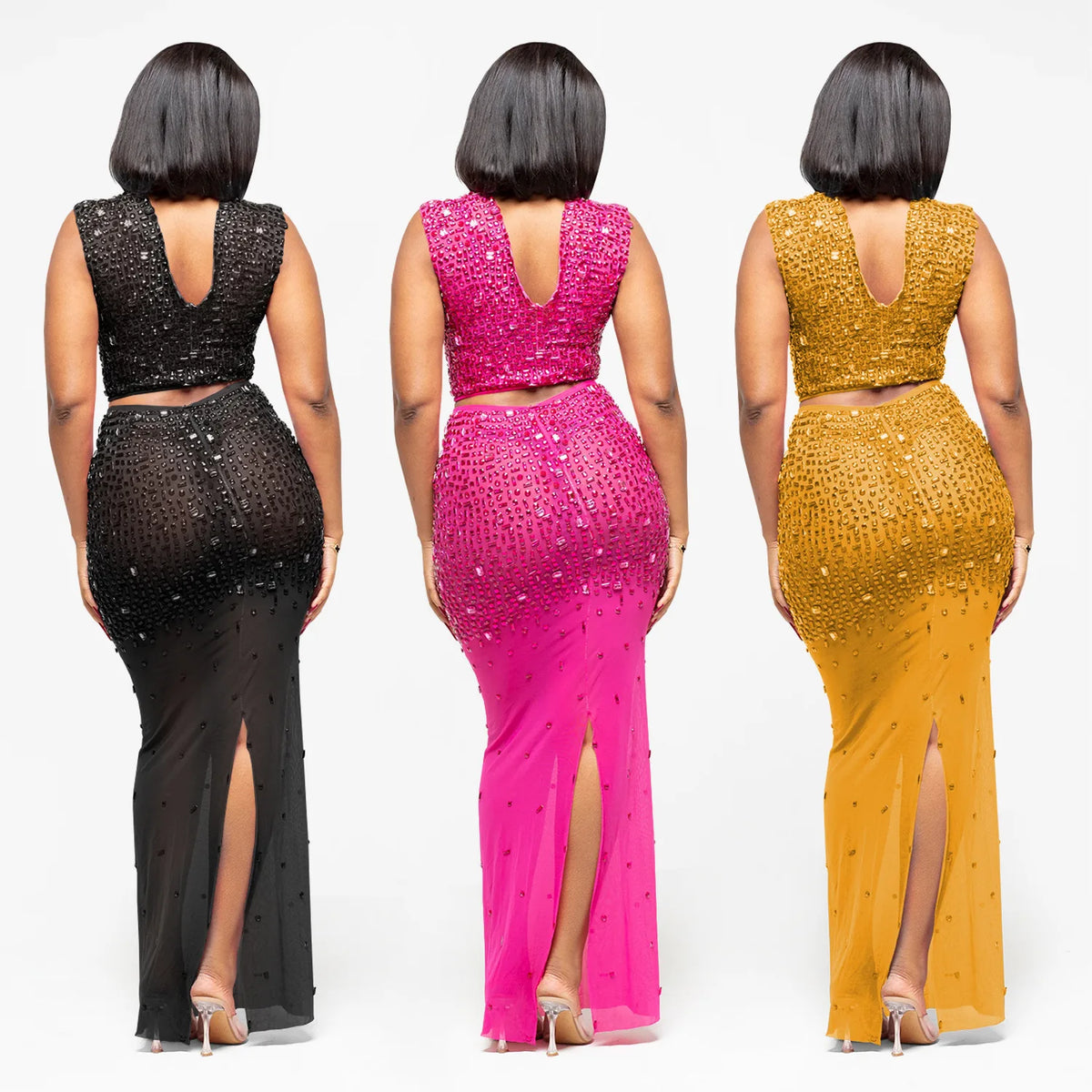 Casual Two-Piece Maxi Dress Set Stretchy Spandex/Polyester Eco-Friendly Breathable Sleeveless Top Skirt for Women BDay
