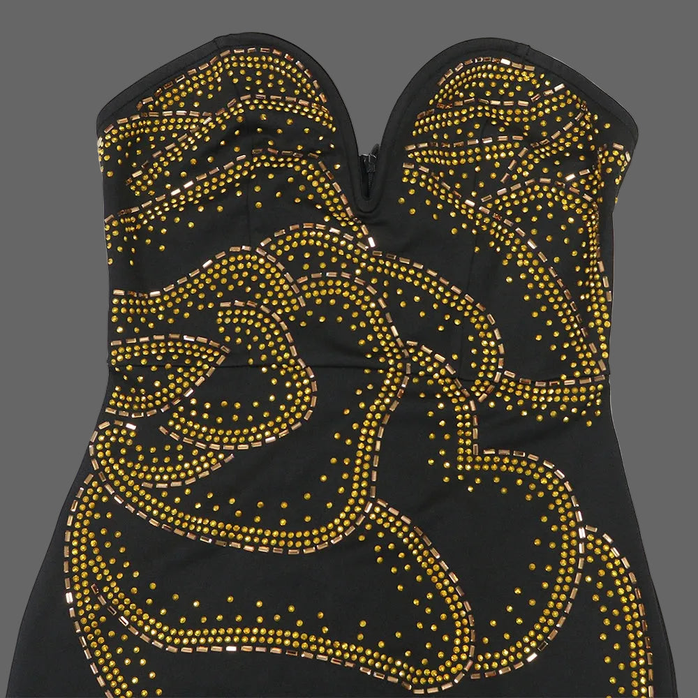 Strapless Rhinestone Mini Dress Woman Stretchy Bodycon for Birthday Party Club