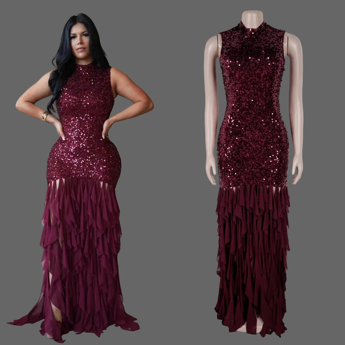 Sequin Patchwork Maxi Dress Woman Elegant Evening Dress Dinner Party Gown