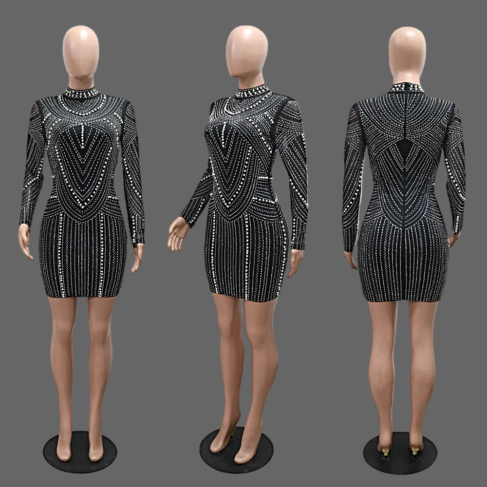 Luxury Sexy Mini Dress Rhinestone Short Dresses Party Club Dressing Women's Dresses