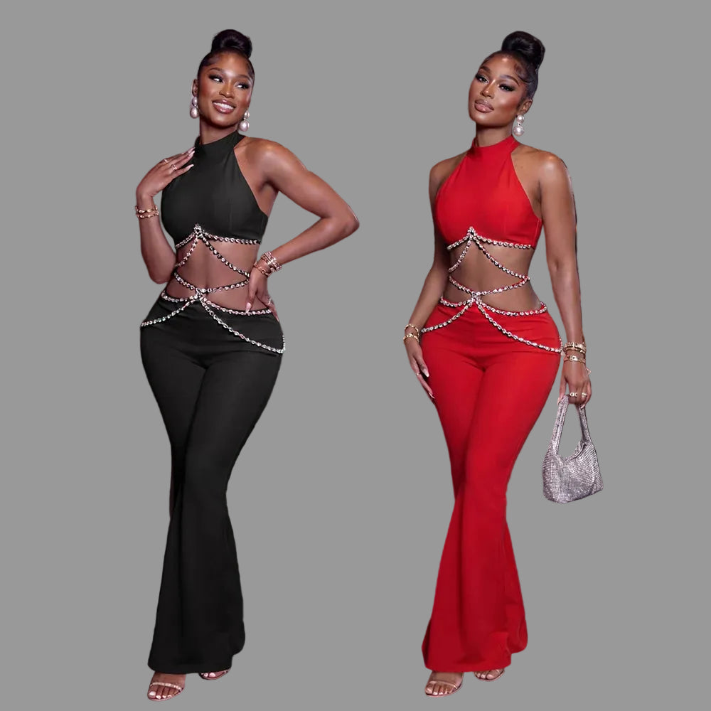 Halter Jumpsuit Stretchy Woman Hollow Out Romper for Club Night