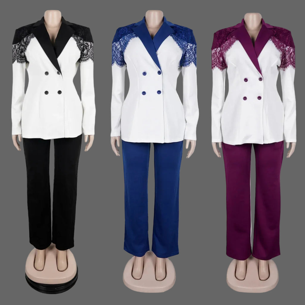 Luxury Woman Blazer Suit S-3XL Ensemble Jacket with Straight Leg Pant Femme Suit Fashion
