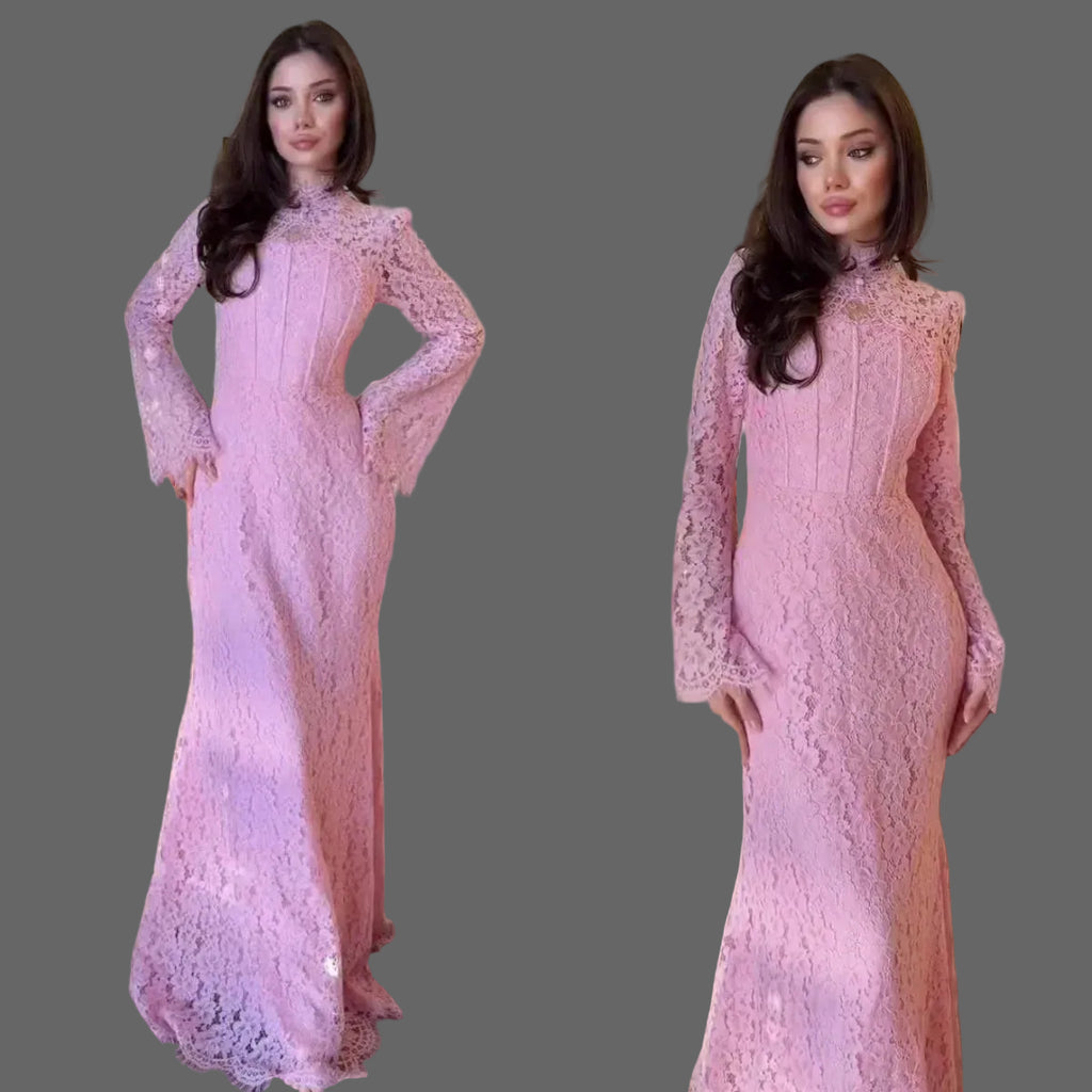 Mermaid Maxi Dress Long Sleeve Corset Back Lace-Up Formal Evening Party Gown