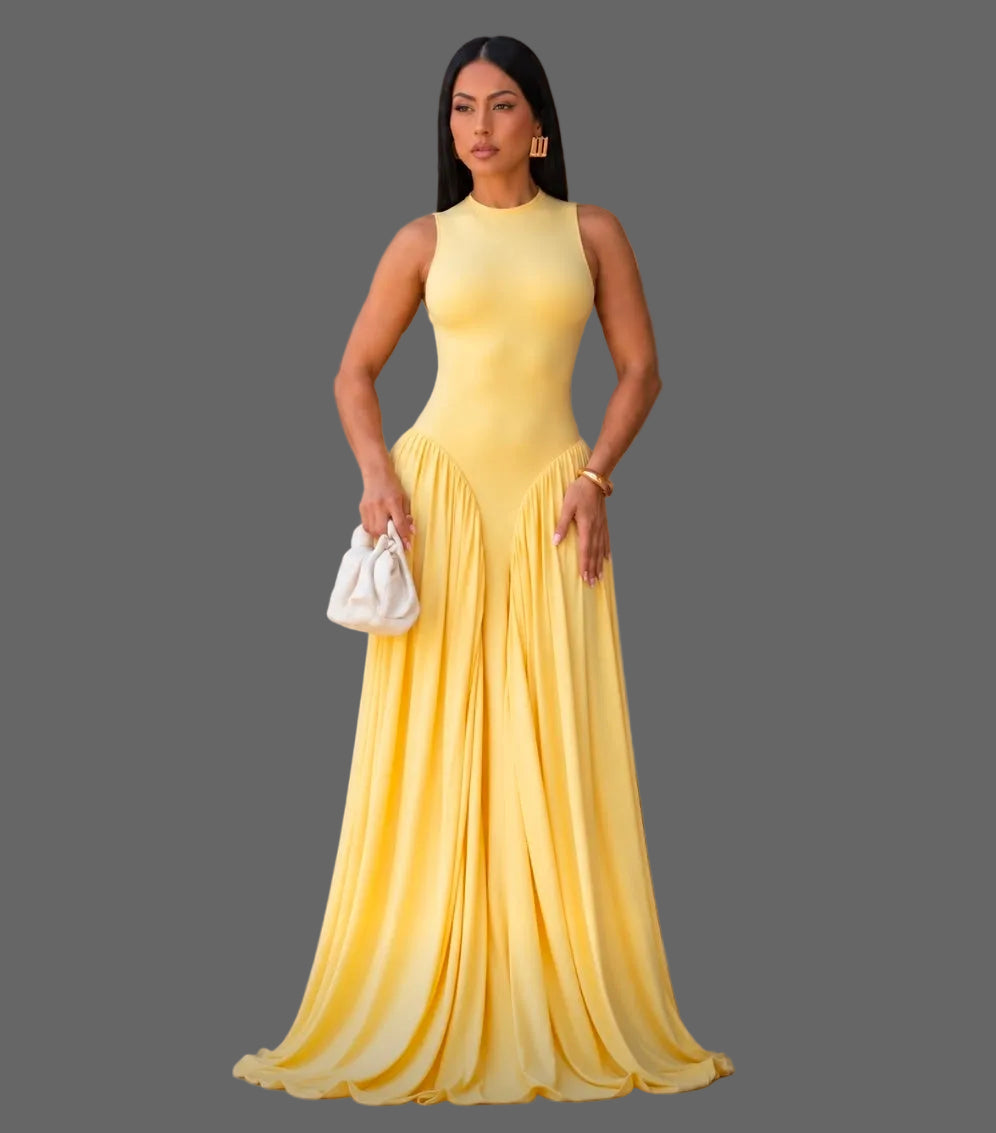 Summer Woman Maxi Dress Stretchy Sleeveless Ruched Bodycon for Daily Dressing