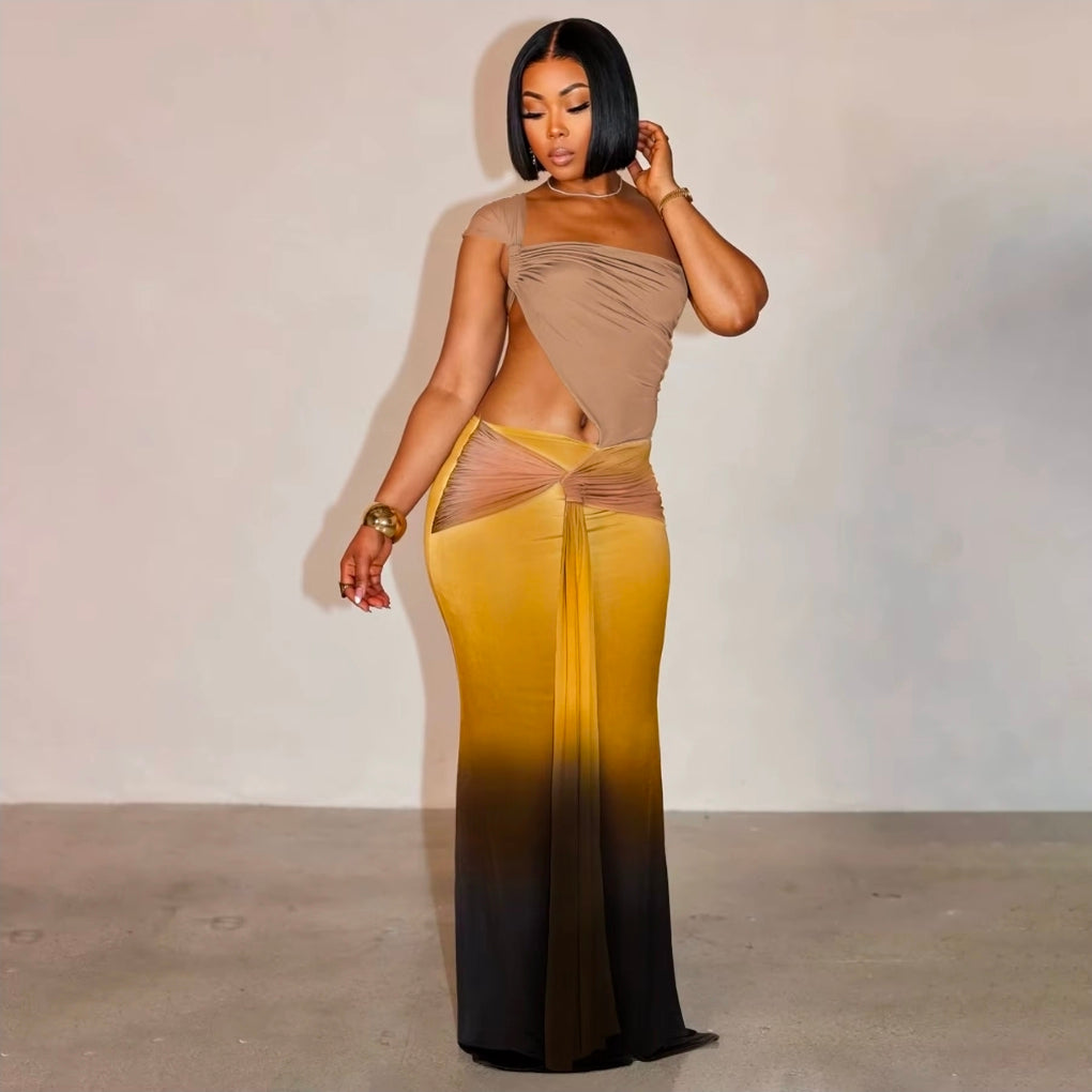 Women's Summer Ruched Floor-Length Solid Backless Sexy Robe Dress for Birthday Party Club