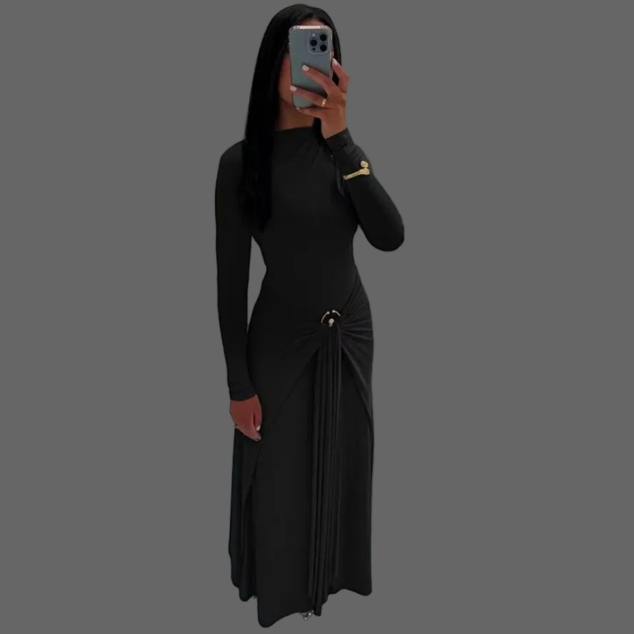 Solid Cute Ruched Maxi Dress Woman Asymmetrical Natural Regular Fit Eco-Friendly Bodycon Silhouette for Birthday Club
