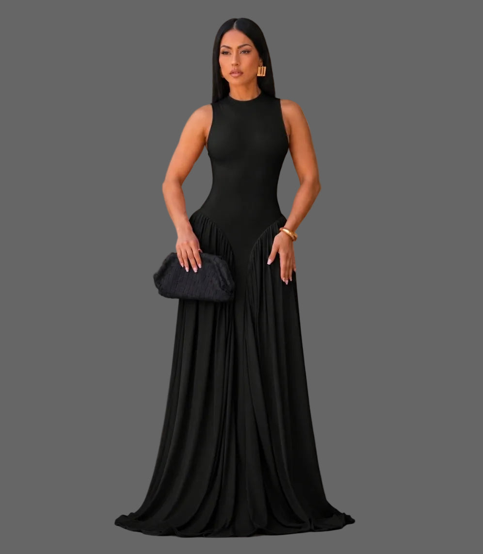 Summer Woman Maxi Dress Stretchy Sleeveless Ruched Bodycon for Daily Dressing