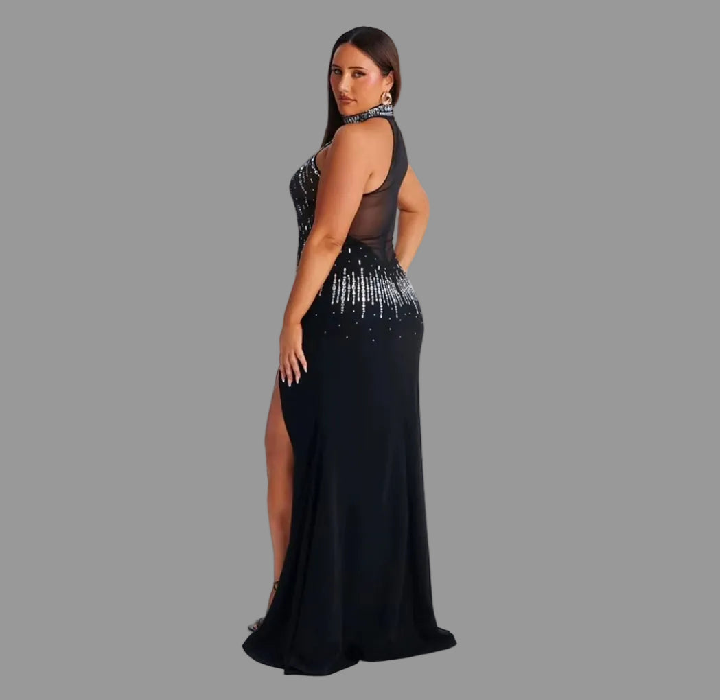 Rhinestone Maxi Dress Empire Waist Milk Silk Eco-Friendly Bodycon Sleeveless Evening Dress for Party Club