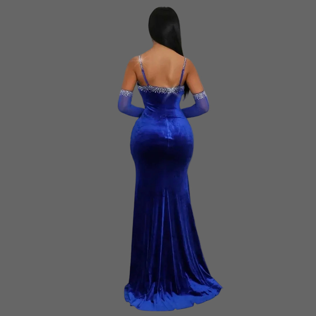 High-end Rhinestone Spaghetti Strap A-Line Ankle-Length Milk Silk Evening Dress Back Slit for Dinner Luxury